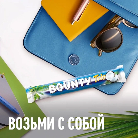 Шоколадный батончик Bounty Trio с мякотью кокоса, 82,5г