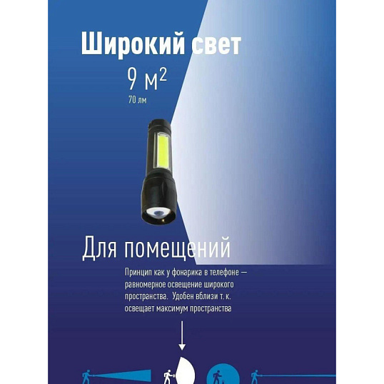 Фонарь КОСМОС KocAc1011Lith 3вт ХРЕ, 1Вт СОВ, лит. аккум. 600mAh, Micro USB