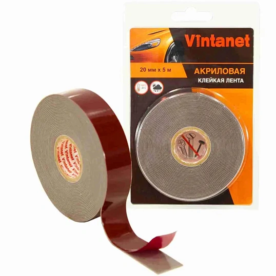 Клейкая лента двусторонняя акриловая 8049 Vintanet, цвет серый, 20 мм х 5 м