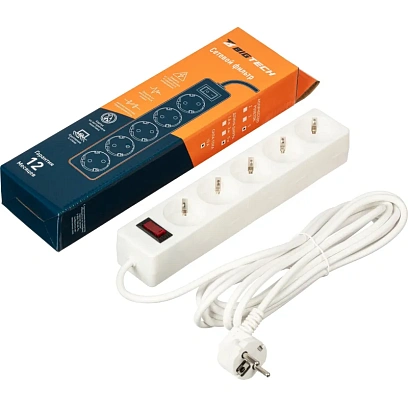 Сетевой фильтр BigTech STD-510-5-W (5р/5м/10А/2,2кВт/1мм2/белый)