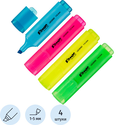Набор текстовыделителей КОМУС Legend набор 4цв. 1-5мм