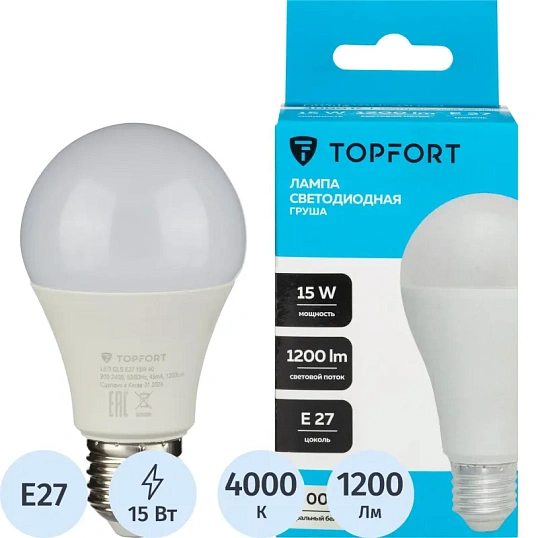Лампа светодиодная Topfort E27 15W 4000K груша