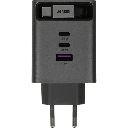 Зарядное устройство UGREEN X616 (65828),выдв каб,100W GaN,USB-C&A,сер косм