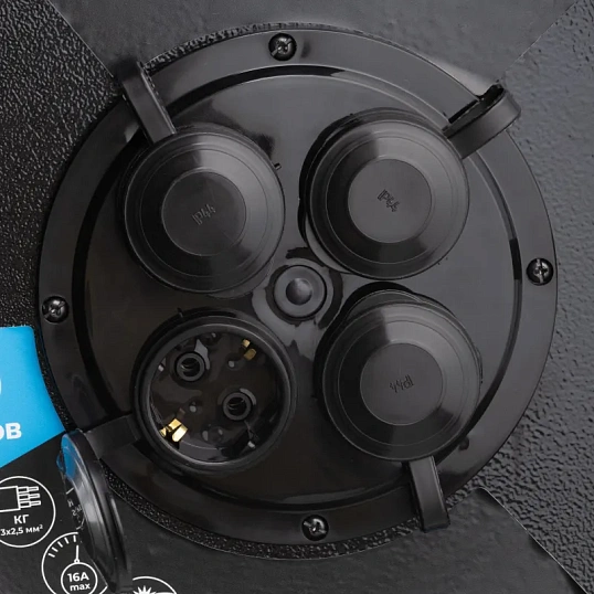 Удлинитель Topfort метал. КГ 3x2,5 кв.мм 50м 16А 4 гнезда с/з.,с/загл.,IP44