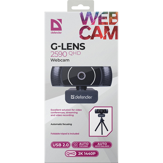 Веб-камера Defender G-lens 2590 QHD 2K 1440p, 3.7МП (63113)