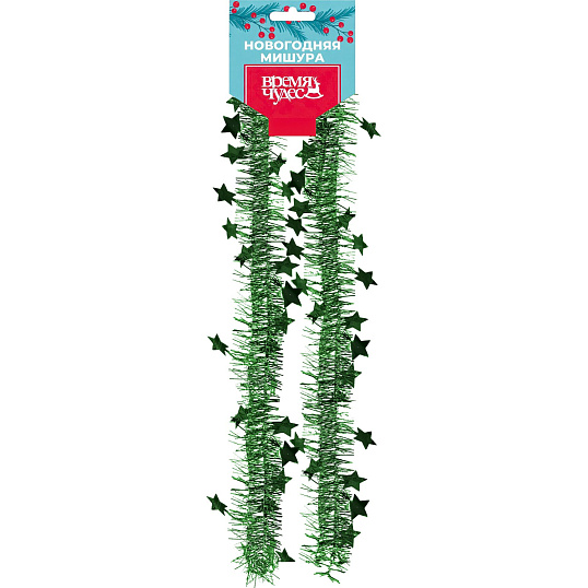 Мишура новогодняя из ПЭТ, зеленая, 5х200см, 98125
