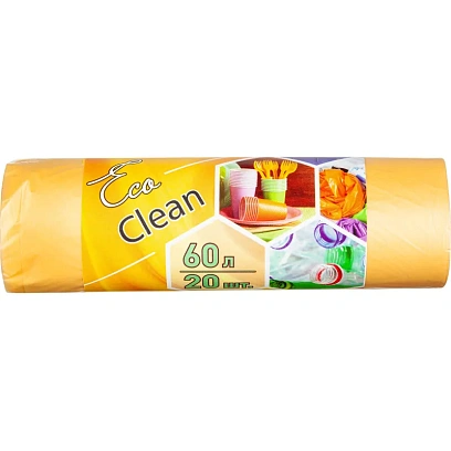 Мешки для мусора ПНД 60л 10мкм 20шт/рул желтый 58х68см