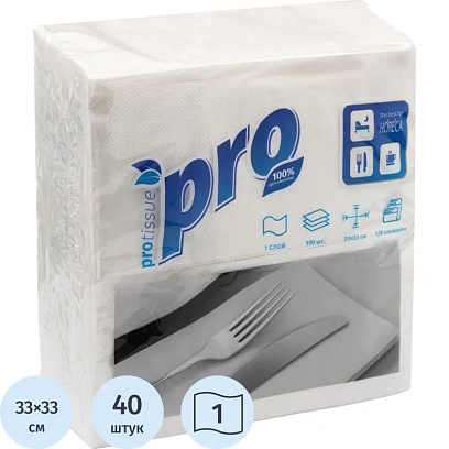 Салфетки бумажные Protissue 1сл 33х33 белые 100шт в уп С232