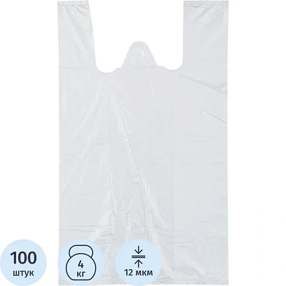 Пакет-майка ПНД 25+12х45 12мкм, белый 100 шт/уп