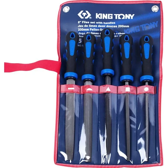 Набор напильников 200 мм, двухкомп. рукоятки,5 предм KING TONY NO1005GQ
