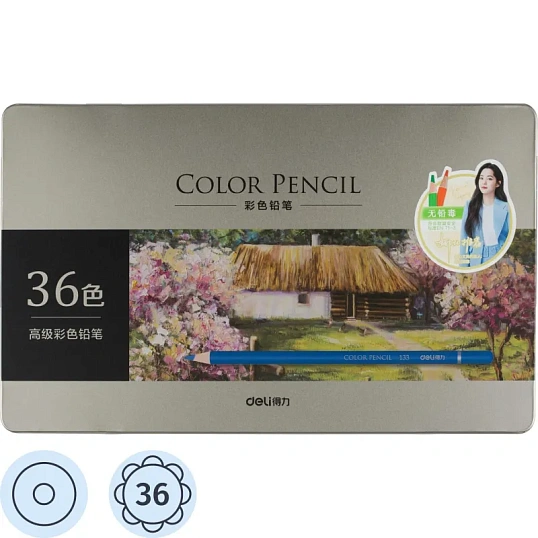 Карандаши цветные Deli липа 36 цв/наб мет.кор. 6566