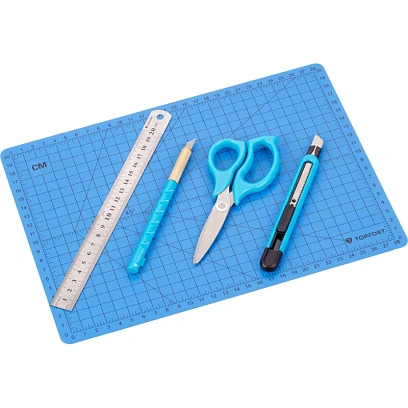 Набор для вырезания TOPFORT A4, нож макет, нож 9 мм, линейка, ножницы