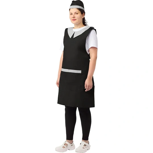 Фартук сарафан Маркет Профи с пилоткой всеразмерный цв. чер/сер