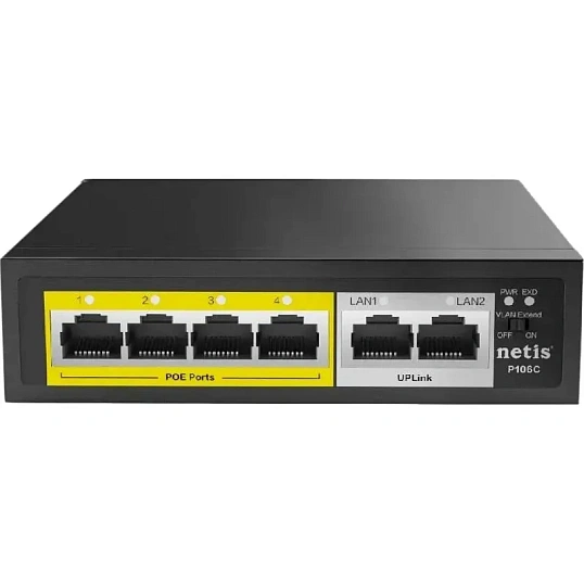 Коммутатор Netis P106C неуправл, 4х100 Мбит/с PoE+ , 2х100 Мбит/с Uplink
