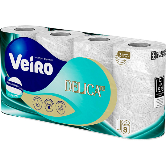 Бумага туалетная Veiro Delicate Ц 3сл 120л 15м 8рул/уп МСК