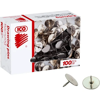 Кнопки канцелярские ICO стальные, 11 мм, стальные, 100 шт. карт.уп