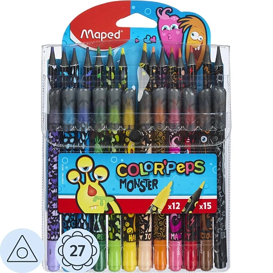 Набор для рисования Maped COLOR'PEPS MONSTER:12 флом,15 пласт.цв.кар,984718