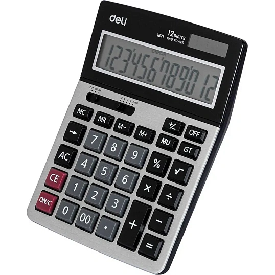 Калькулятор настольный ПОЛНОРАЗМ. Deli E1671, 12-р,дв.пит,185x135мм,мет,срб