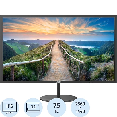 Монитор AOC (Q32V4)32/WQHD/IPS/75Hz/250cd/4ms/HDMI/DP