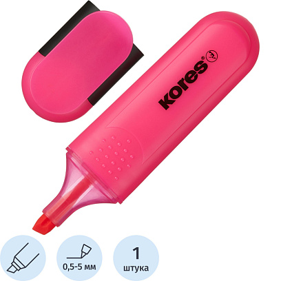 Маркер текстовыделитель Kores BRIGHT LINER PLUS, скош након, 0,5-5мм, розов