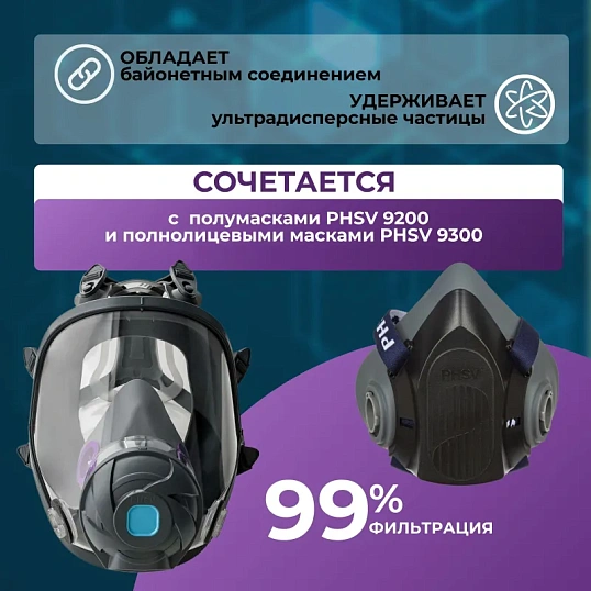 Фильтр противоаэрозольный HEPA PHSV 9232, P3 R, 2 шт/уп