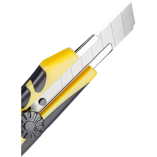 Нож канцелярский 18мм КОМУС  мет.направл.ролик.фикс. цв.в ассорт.