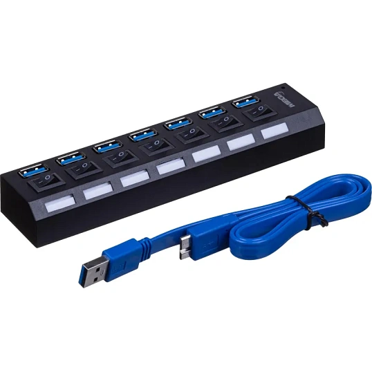 Разветвитель USB  HS006 выключатель/USB 3.0x7/черный