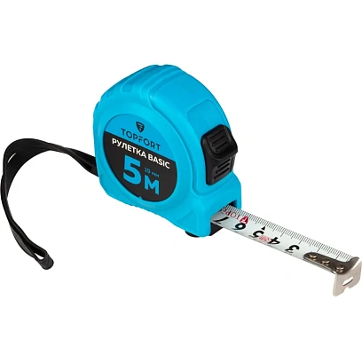Рулетка TOPFORT BASIC 5мх19мм, пласт корпус, 2 стопора