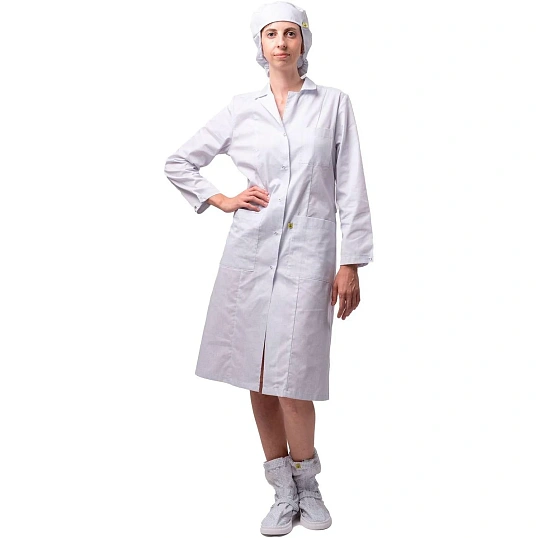 Халат антистатич. женский  М-102 белый, тип D, Москвичка, 128-132/170-176