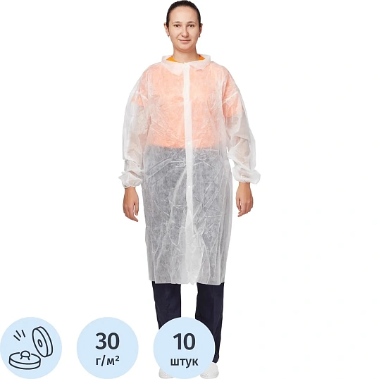 Халат на кнопках (30 гр) 4XL белый (10 шт/упак)