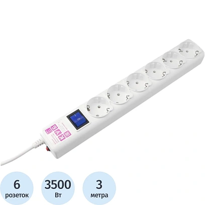 Сетевой фильтр Power Cube 6р/3м 16А бел (SPG6-16-3M)