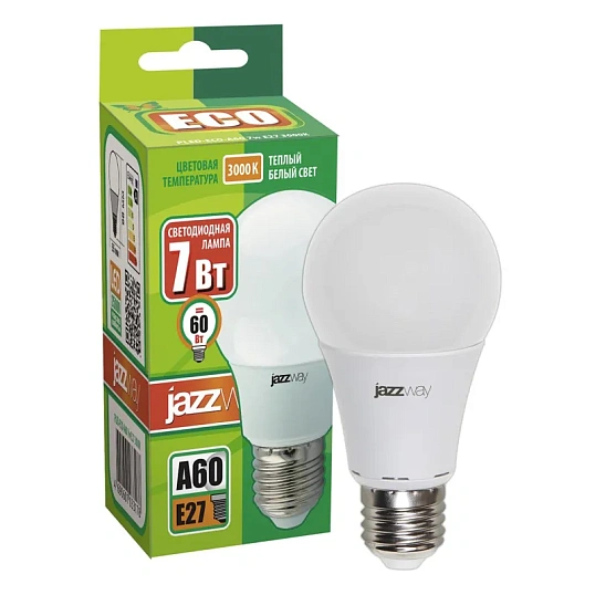 Лампа светодиодная PLED- ECO- A60  7w E27 3000K 220V/50Hz  Jazzway груша
