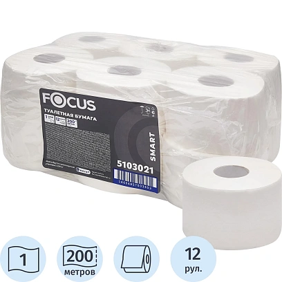 Бумага туалетная д/дисп Focus SMART 1сл 200м 12рул/уп_5103021