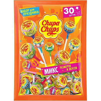 Карамель Chupa Chups PARTY PACK ассорти микс размеров и вкусов, пакет 321г