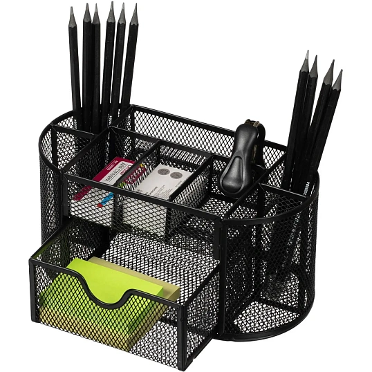 Подставка-органайзер д/канц.мелочей Комус 9отд мет сетка 220х110х105мм черн