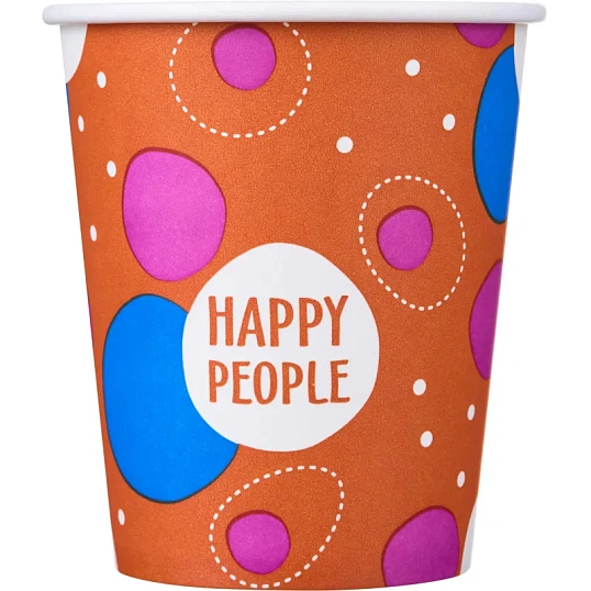 Стакан одноразовый бум односл. 250 мл d-80мм Happy People МИКС  50шт/уп