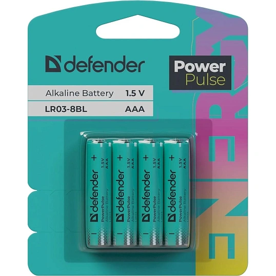 Батарейка DEFENDER алкалиновая LR03-8BL ААА, блистер, 8шт/уп PowerPulse