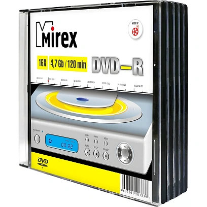 Носители информации DVD-R, 16x, Mirex, Slim/5, UL130003A1F