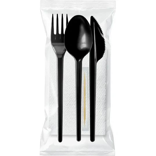 Набор столовых приборов №5 черный 18см., (в,л. ст., н.,салф,зуб) 200 шт/уп