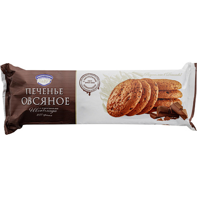 Печенье овсяное Полет с кусочками шоколада, 250г