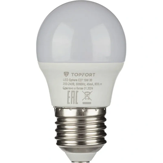 Лампа светодиодная Topfort E27 10W 3000K шар