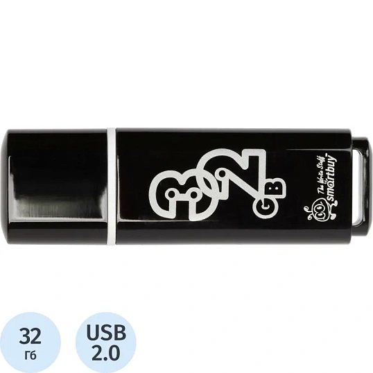 Флеш-память Smartbuy Glossy, 32Gb, USB 2.0, чер, SB32GBGS-K