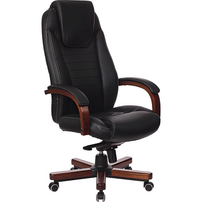 Кресло VB_Бюрократ T-9923WALNUT/BLACK кожа черный, дерево