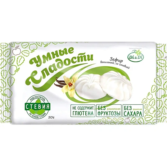 Зефир Умные Сладости Di&Di ванильный, стевия, 50г