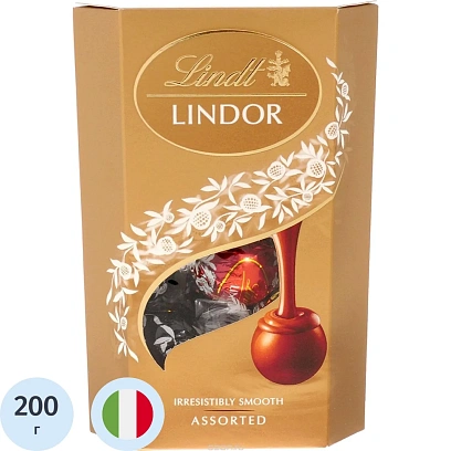 Конфеты LINDOR ассорти из молоч.бел.темн шоколада с начинкой пралине,200г