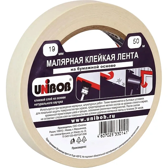 Клейкая лента малярная Unibob 19мм х 50м