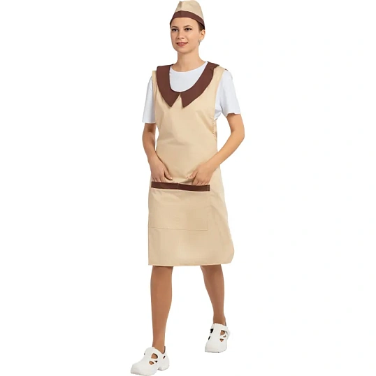 Фартук сарафан Маркет Профи с пилоткой всеразмерный цв. беж/шок