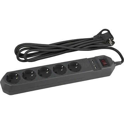 Сетевой фильтр ЭРА  USF-5es-1.5m-USB-B с базовой защитой с заземлением