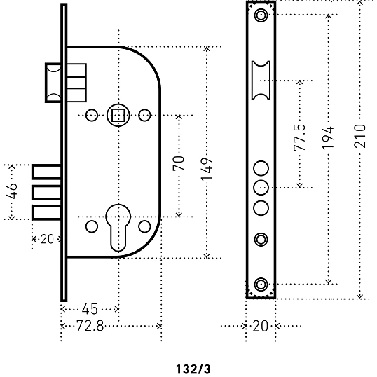 Замок врезной УЗК_Аллюр 132/3 GP сталь латунь(с руч,д/дерев.двери/5кл)