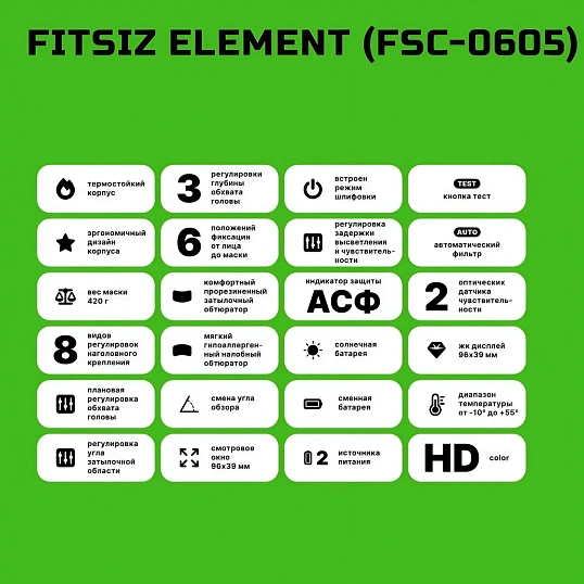 Маска сварщика хамелеон FITSIZ ELEMENT HD SPECTOR (FSC-S605/FS05)